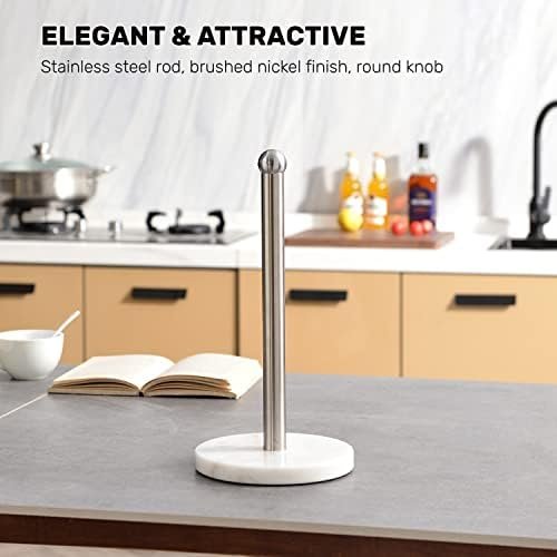 Paper Towel Holder Heavy Marble Base, Free Standing Paper Towel Holder Countertop for Kitchen, Paper Towel Dispenser with Weighted Base, Brushed Nickel Pole - Image 5