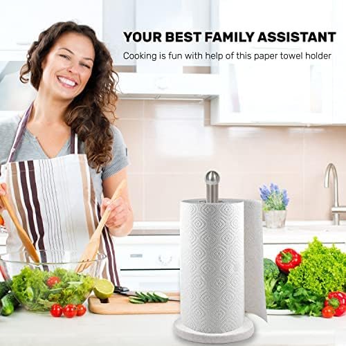 Paper Towel Holder Heavy Marble Base, Free Standing Paper Towel Holder Countertop for Kitchen, Paper Towel Dispenser with Weighted Base, Brushed Nickel Pole - Image 6