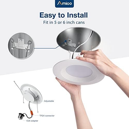 Amico 5/6 inch 5CCT LED Recessed Lighting 12 Pack, Dimmable, Damp Rated, 12.5W=100W, 950LM Can Lights with Baffle Trim, 2700K/3000K/4000K/5000K/6000K Selectable, Retrofit Installation - ETL & FCC - Image 3