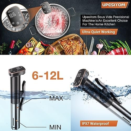 Upesitom Sous Vide Machine 1100W Sous Vide Cooker, IPX7 Waterproof Immersion Circulator Precisional Cooker with Temperature Control, Digital Timer, Ultra-quiet & Fast Heating, Touch Control - Image 4