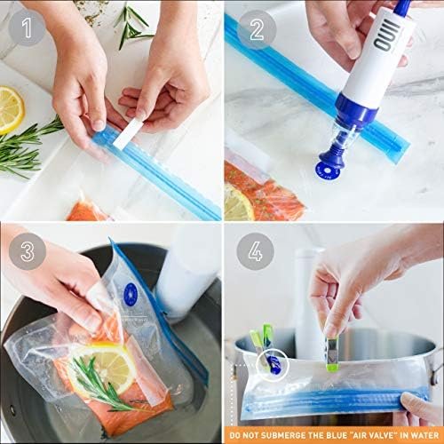 OUII Sous Vide Bags for Joule and Anova Cooker - 52 Pieces Kit with Vacuum Sealer Bags, Hand Pump, Clips - 3 Bag Sizes, Food Storage, Meal Prep - Fits Any Sous Vide Cooking Machine - Image 4