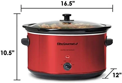 Elite Gourmet MST-900RXT# Electric Ceramic XL Jumbo Slow Cooker, Adjustable Temp, Entrees, Sauces, Stews & Dips, Dishwasher Safe Glass Lid & Crock, 8.5Qt, MetallicRed - Image 7