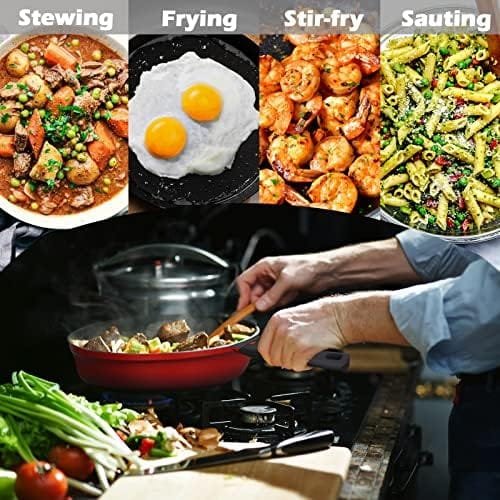 Non Stick Frying Pan with Lid, 11 IN 100% PFOA Free Saute Pan for Cooking, 5 Quart Food Grade Aluminum Chef Pan for Kitchen, Gas, Stove Top, Induction Deep Pan Easy to Clean, Large Skillet for Gift - Image 6