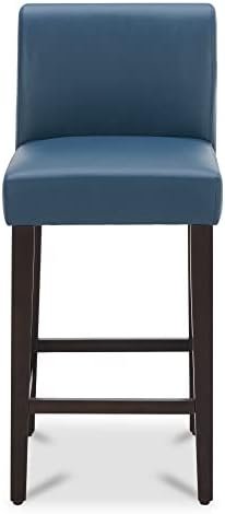 CHITA Counter Height Bar Stools Set of 2, 25" H Seat Height Upholstered Barstools, PU Leather in Dark Blue - Image 3