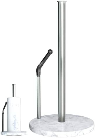 Paper Towel Holder Countertop with Weighted Non-Slip Marble Base for Kitchen, One-Handed Tear Paper Dispenser for Most Sizes of Paper Rolls with Spring Arm, Free Standing Paper Towel Stand (Nickel) - Image 2