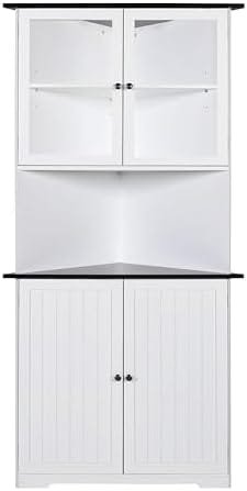 MUPATER Tall Corner Cabinet with Doors and Shelves, 71'' Free Standing Corner Hutch Cabinet Storage for Living Room, Bathroom, Kitchen and Bedroom with Countertop, White - Image 2
