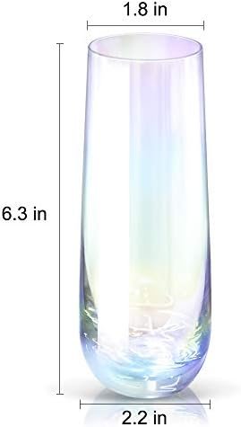 Gutsdoor Radiance White Pearl Luster Stemless Champagne Flutes Glasses Set of 6 (10 Ounce) Elegant All-Purpose Wine Drinking Glassware Beverage Cups for Water, Juice, Beer, Whiskey & Bar Decor - Image 3