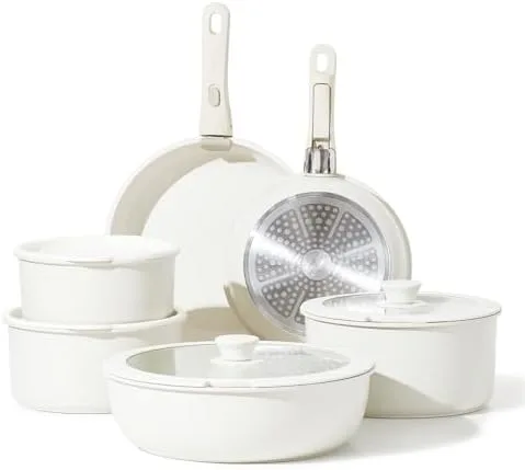 CAROTE 12pcs Pots and Pans Set, Nonstick Cookware Set Detachable Handle, Induction Kitchen Cookware Sets Non Stick with Removable Handle, RV Cookware Set, Dishwasher/Oven Safe - Image 2
