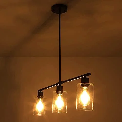 TYNEWRGY Black Kitchen Island Lighting, 3-Light Modern Pendant Light Fixture with Glass Shades, Rustic Farmhouse Chandelier, Hanging Light fixtures for Kitchen Island Living Dining Room Bedroom Foyer - Image 6