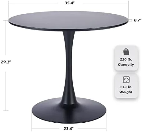 VONLUCE Round Dining Table, 36 Inch Tulip Table with MDF Top and Steel Base, Small Pedestal Table for Dining Room Kitchen Living Room More, Modern Bistro Table Kitchen Table with 220lb Capacity, Black - Image 7