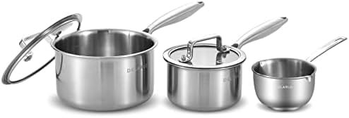 DELARLO Tri-Ply Stainless Steel Saucepan set With Lid 1.0QT 2.5QT 10OZ, Small Pot, Induction Cooking Home Kitchen Sauce Pan,Butter Warmer,Dishwasher Safe & Oven Safe - Image 2