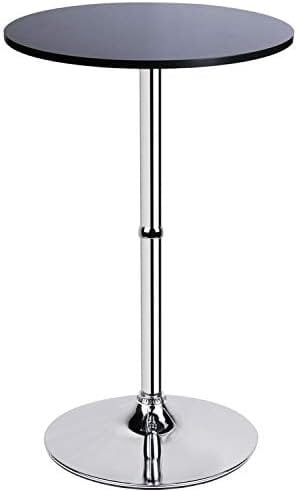 Leopard MDF Round Top Not Adjustable (41 INCHES Height) Bar Table, Pub Table with Silver Leg and Base (Black) - Image 2