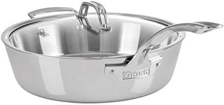 Viking Culinary Contemporary 3-Ply Stainless Steel Sauté Pan, 4.8 Quart, Includes Glass Lid, Dishwasher, Oven Safe, Works on All Cooktops including Induction - Image 2