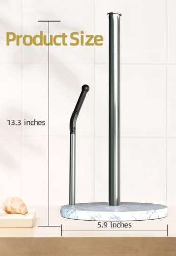 Paper Towel Holder Countertop with Weighted Non-Slip Marble Base for Kitchen, One-Handed Tear Paper Dispenser for Most Sizes of Paper Rolls with Spring Arm, Free Standing Paper Towel Stand (Nickel) - Image 3