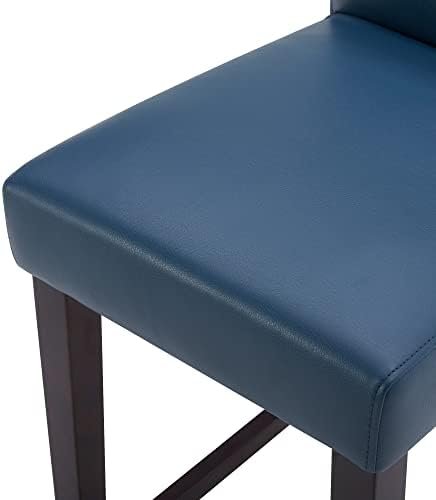 CHITA Counter Height Bar Stools Set of 2, 25" H Seat Height Upholstered Barstools, PU Leather in Dark Blue - Image 6