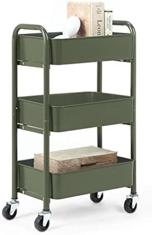 SunnyPoint 3-Tier Delicate Compact Rolling Metal Storage Organizer - Mobile Utility Cart Kitchen/Under Desk Cart with Caster Wheels (Army, Compact (15.5" X 26.8" X 10.27")) - Image 2