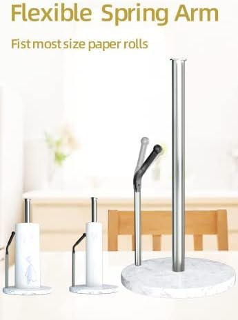 Paper Towel Holder Countertop with Weighted Non-Slip Marble Base for Kitchen, One-Handed Tear Paper Dispenser for Most Sizes of Paper Rolls with Spring Arm, Free Standing Paper Towel Stand (Nickel) - Image 5