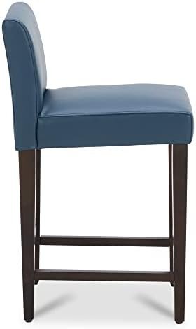 CHITA Counter Height Bar Stools Set of 2, 25" H Seat Height Upholstered Barstools, PU Leather in Dark Blue - Image 4