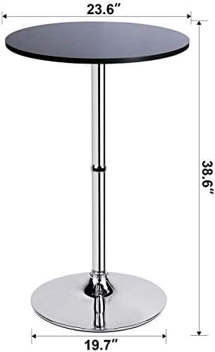 Leopard MDF Round Top Not Adjustable (41 INCHES Height) Bar Table, Pub Table with Silver Leg and Base (Black) - Image 4