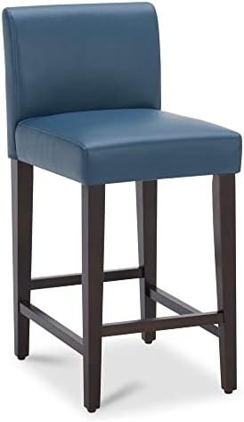 CHITA Counter Height Bar Stools Set of 2, 25" H Seat Height Upholstered Barstools, PU Leather in Dark Blue - Image 5