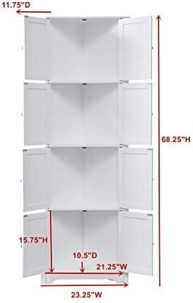 Kings Brand Furniture - Lyons 4-Tier 68" Corner Kitchen Pantry Storage Cabinet with 8 Doors, White - Image 5