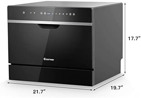 COSTWAY Countertop Dishwasher, 6 Place Settings Built-in Dishwasher with 72 H Preserve, Air Dry Function, LED Touch Control and 5 Washing Programs, Dish Washer for Small Apartments, Dorms, Boats, RVs - Image 8