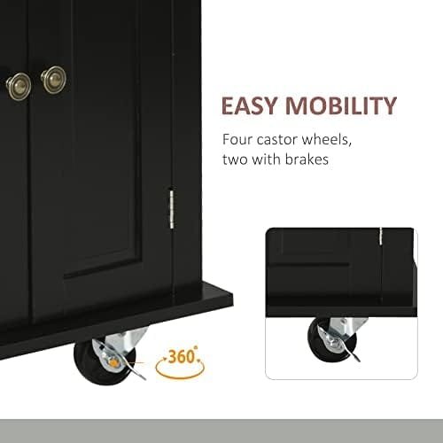 HOMCOM Kitchen Island on Wheels, Rolling Cart with Rubberwood Top, Spice Rack, Towel Rack and Drawers for Dining Room, Black - Image 8