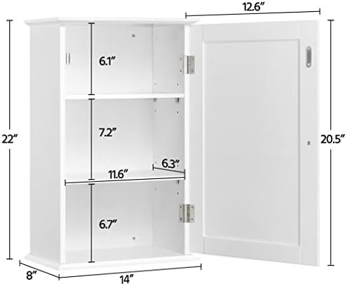 Yaheetech Bathroom Wall Cabinet, Medicine Cabinet with 2 Adjustable Shelves and Single Door, Bathroom Storage Cabinet Wall Mounted MDF Board for Bathroom, Kitchen, Laundry Room, White - Image 3