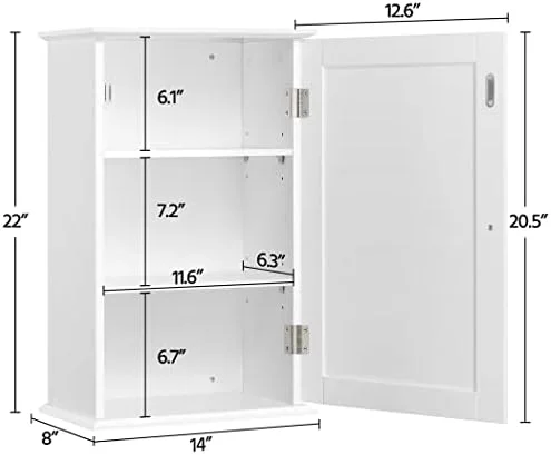 Yaheetech Bathroom Wall Cabinet, Medicine Cabinet with 2 Adjustable Shelves and Single Door, Bathroom Storage Cabinet Wall Mounted MDF Board for Bathroom, Kitchen, Laundry Room, White - Image 3