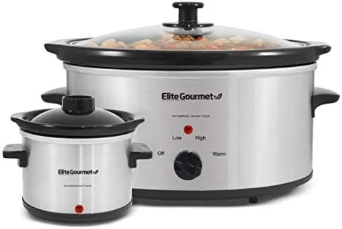 Elite Gourmet MST-500D Electric Slow Cooker, Includes 0.75-Quart Dipper with Adjustable Temp, Entrees, Sauces, Stews & Dips, Dishwasher Safe Glass Lid & Crock, 5 Quart, Stainless Steel - Image 2