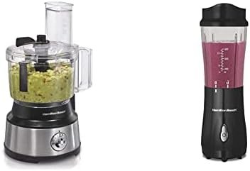 Hamilton Beach 10-Cup Food Processor & Vegetable Chopper with Bowl Scraper, Stainless Steel (70730) and Personal Blender for Shakes and Smoothies with 14 Oz Travel Cup and Lid, Black (51101AV) - Image 2