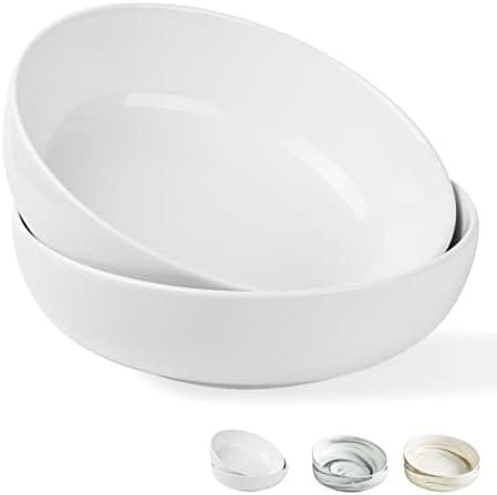 LAUCHUH 3.2 Quarts Porcelain Serving Bowl Set 11" Salad Bowl Set Pasta Bowls 2 Pack, Large Ceramic Bowl Set White for Entertaining, Party - Image 2