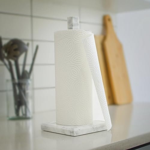 Marble King White Square Marble Paper Towel Holder – Heavy-Duty Roll Stand with Non-Slip Base for Bathrooms, Kitchen Countertops & Cabinets – Robust 100% Marble Design, Not Made of Steel or Plastic - Image 4