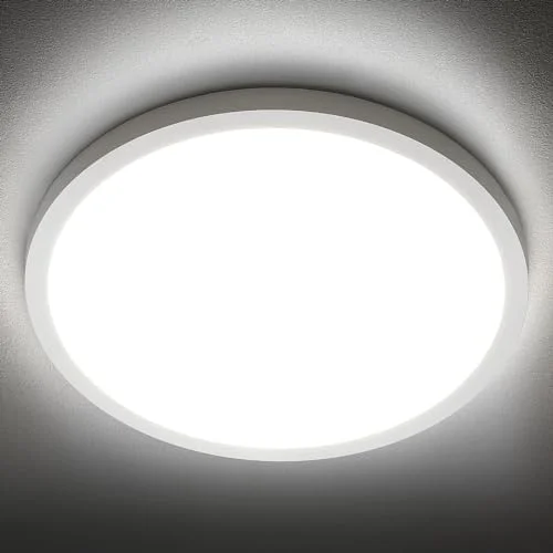 LED Flush Mount Ceiling Light Fixture, 5000K Daylight White, 2400LM, 12 Inch 24W Round Flat Ceiling Lights, 240W Equivalent White Modern Panel Lamp for Bathroom Hallway Kitchen Stairwell, Non-Dimmable - Image 2