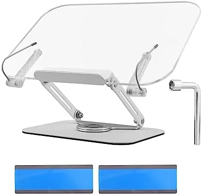 Acrylic Book Stand for Reading, Clear Cookbook Holder with 360° Rotating Base, Foldable Desktop Riser for Textbook, Cookbook, Recipe, with 2 Bookmark - Image 2