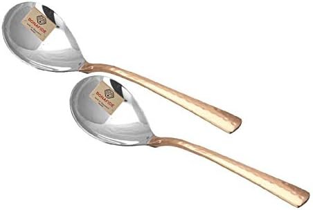 BONA FIDE COPPER hammered Serving Spoons Set of 2 Indian Dinnerware Serveware,copper spoon set size 8 inch long,serving spoon - Image 4