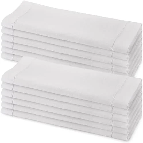 Patelai 12 Pcs 14" x 22" White Linen Hemstitched Towel Linen Tea Towels Linen Dish Towels Placemats Hand Towels for Bathroom Linen Towels for Kitchen Bathroom - Image 2