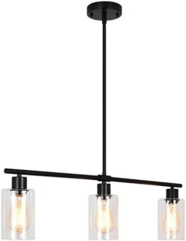 TYNEWRGY Black Kitchen Island Lighting, 3-Light Modern Pendant Light Fixture with Glass Shades, Rustic Farmhouse Chandelier, Hanging Light fixtures for Kitchen Island Living Dining Room Bedroom Foyer - Image 2