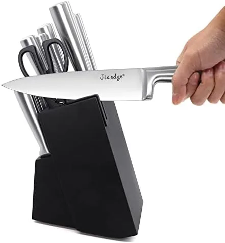 Knife Sets for Kitchen with Block, Jiaedge 15 Pieces German High Carbon Stainless Steel Knives Set with Built-in Sharpener for Cooking & Cutting, Dishwasher Safe, (Black&Silver) - Image 4