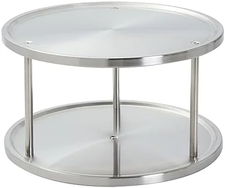 2 Tier Lazy Susan Turntable Organizer for Cabinet, Revolving Spice Rack Carousel for Kitchen Pantry Storage, Stainless Steel (10.5 in) - Image 10