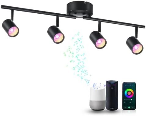 CLOUDY BAY 4-Light Smart WiFi LED Track Lighting Kit,Track Light Heads Compatible with Alexa Google Home,RGBCW Color Changing,No Hub Required, 30W 2700K-5000K, CRI 90+, 2400LM, Black - Image 2