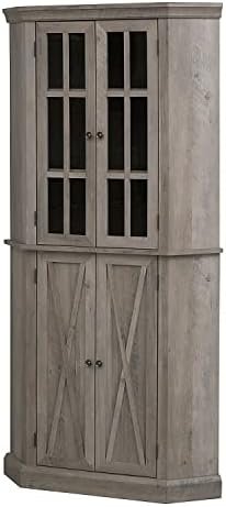 Home Source Enclosed Coner Storage Cabinet 69" Tall Bookshelf or Display Cabinet,Stone Grey. - Image 3