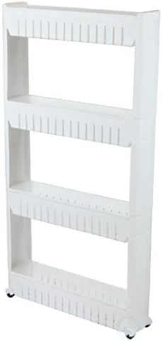 Basicwise QI003220 Slim Storage Cabinet Organizer 4 Shelf Rolling Pull Out Cart Rack Tower with Wheels, White - Image 3