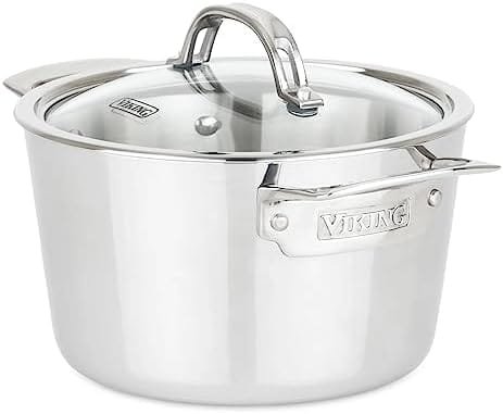 Viking Culinary Contemporary 3-Ply Stainless Steel Soup Pot, 3.4 Quart, Includes Glass Lid, Dishwasher, Oven Safe, Works on All Cooktops including Induction - Image 2