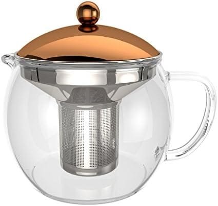 bonVIVO TEMPA Tea Infuser - Removable Stainless Steel Strainer, Teapot with Tea Diffuser for Loose Leaf Tea or Detox Teas, Heat Resistant Borosilicate Glass With Lid In Copper Finish, 1.60QT - Image 2
