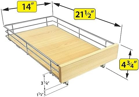 LYNK PROFESSIONAL® SELECT™ Pull Out Cabinet Organizer - Lifetime Limited Warranty- Slide Out Drawers for Kitchen Cabinets - Sliding Pantry Shelves - Roll Out Shelf for Pots, Pans 14" x 21" Wood-Chrome - Image 5