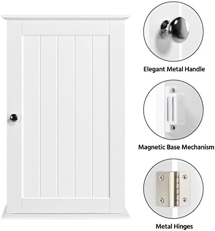 Yaheetech Bathroom Wall Cabinet, Medicine Cabinet with 2 Adjustable Shelves and Single Door, Bathroom Storage Cabinet Wall Mounted MDF Board for Bathroom, Kitchen, Laundry Room, White - Image 8