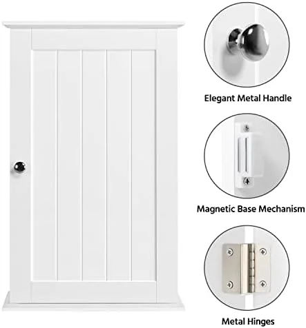 Yaheetech Bathroom Wall Cabinet, Medicine Cabinet with 2 Adjustable Shelves and Single Door, Bathroom Storage Cabinet Wall Mounted MDF Board for Bathroom, Kitchen, Laundry Room, White - Image 8
