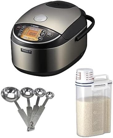Zojirushi Pressure Induction Heating 10-Cup Rice Cooker/Warmer with Stainless Steel Measuring Spoon Set and Compact Rice Container Bin (3 Items) - Image 2