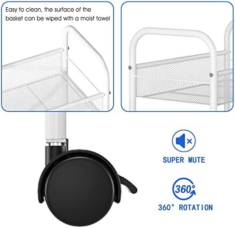 Simple Trending 3 Tier Rolling Storage Cart, Utility Organizer Shelves with Wheels for Kitchen Bathroom, Metal Mesh White - Image 5